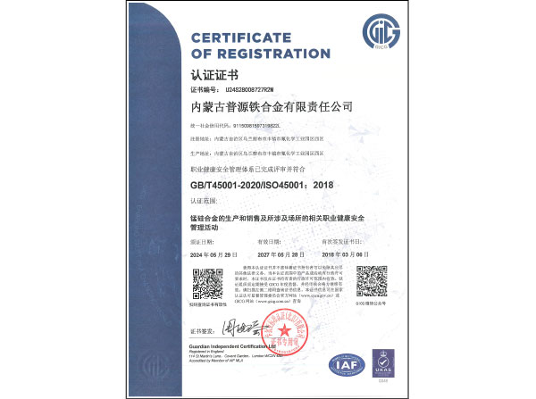 普源職業(yè)健康安全體系證書